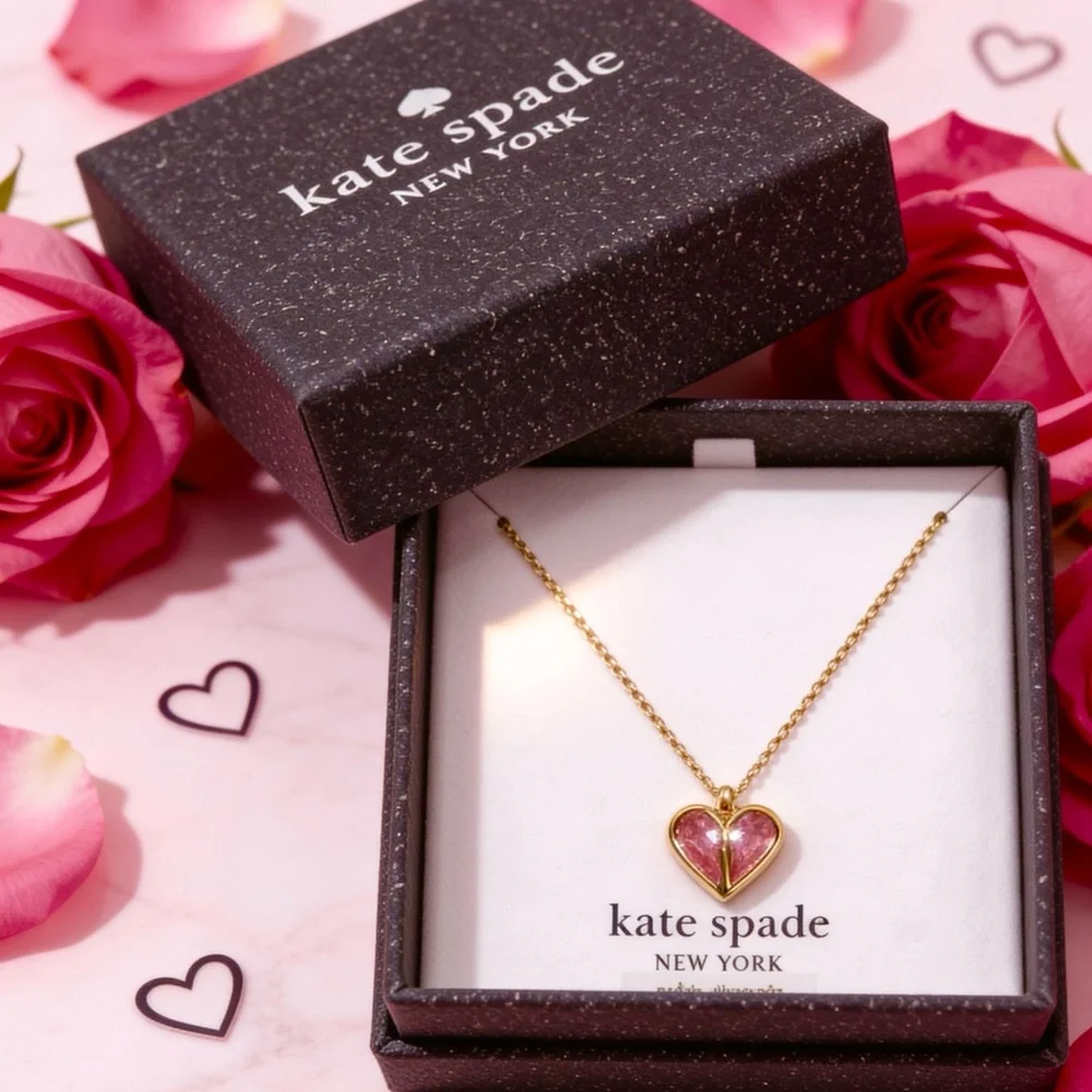 Kate Spade Gold Necklace with Pink Heart Pendant - Picture 1 of 2